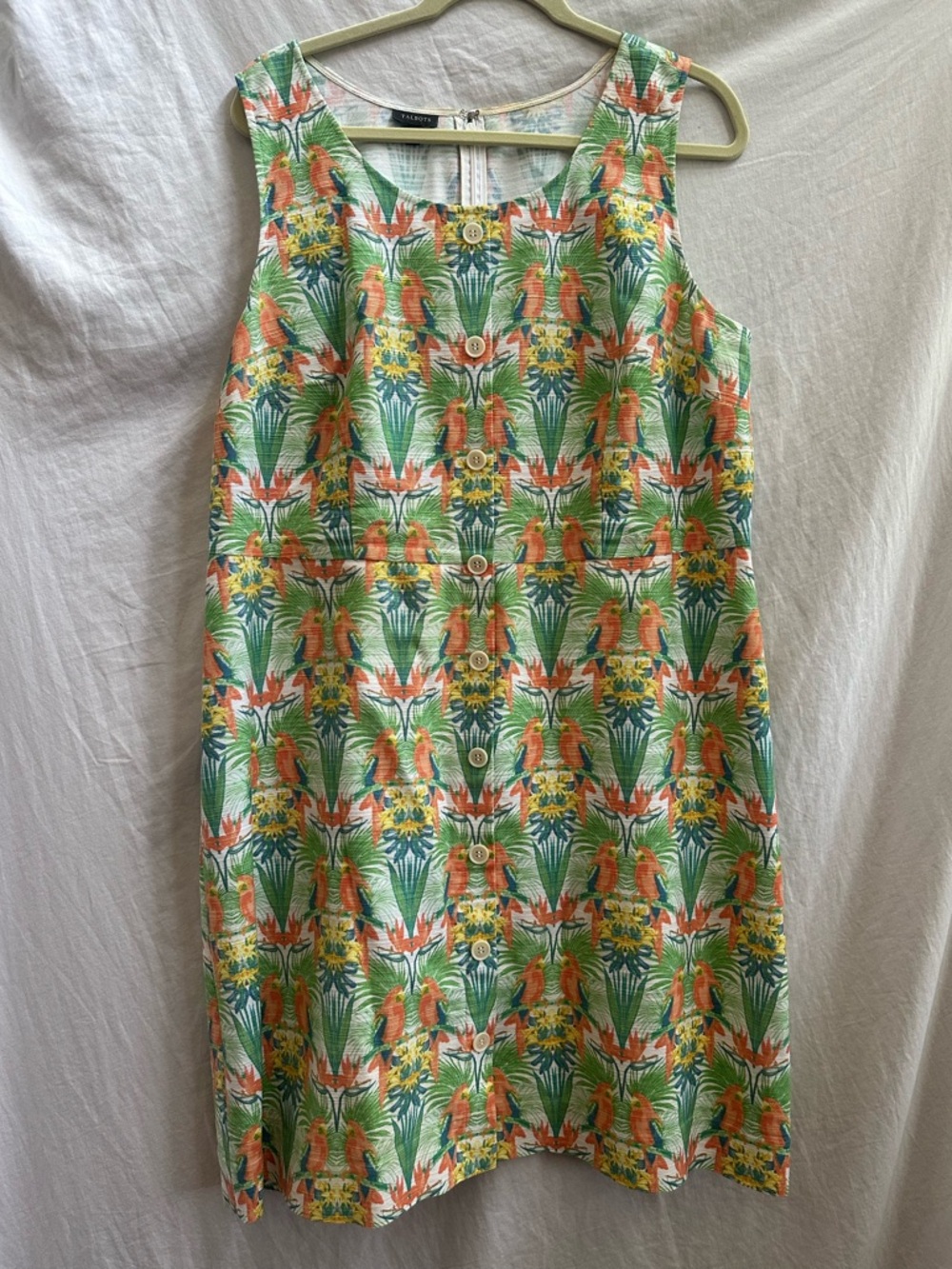 Talbots Coral and Green Tropical Floral Shift Dress